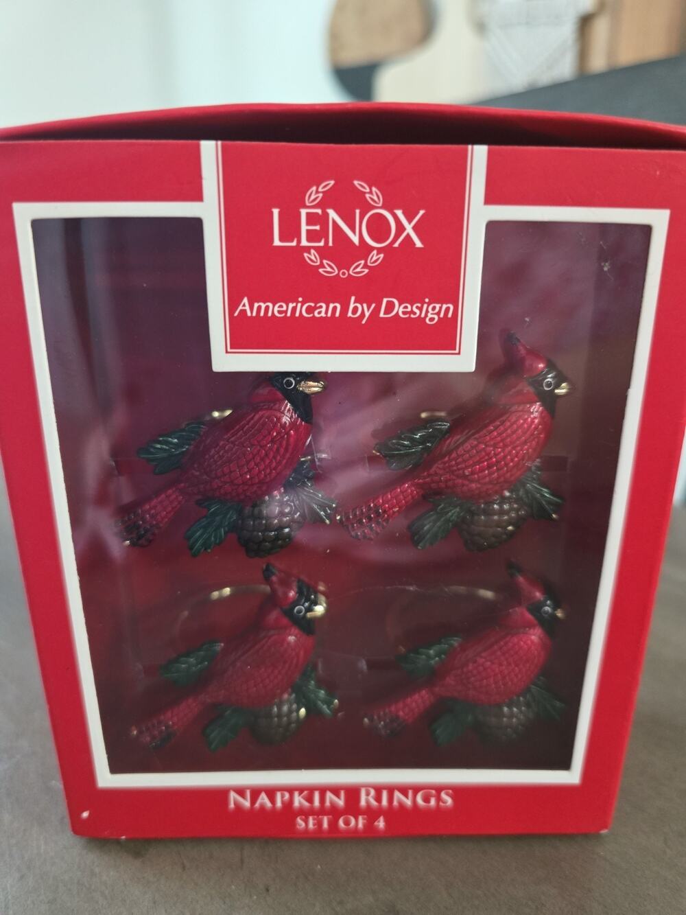 New Set Of 4 LENOX Cardinal Bird Christmas Napkin Rings